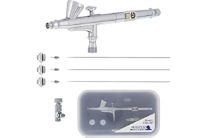 Master Airbrush Model G344 Multi-Purpose Dual-Action Gravity Feed Airbrush with 3 Nozzle Sets (0.2, 0.3 & 0.5mm Needles, Fluid Tips and Air Caps) 1/16 oz. Fluid Cup - User Friendly, Versatile Set Kit