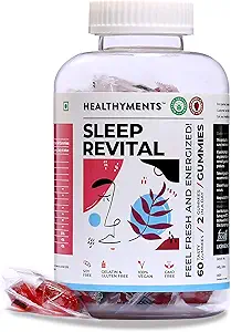 Healthyments Sleep Revital Gummies | Non Habit forming Melatonin sleeping supplement gummy tablets | Improved and deep sleep, asleep faster | Comes with eye band (mask) | Men Women | 60 gummy