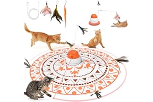 PUHOHUN Jouet Chat Interieur, 4 en 1 Jouet Chat Interactif, Jouet à Plume pour Chaton et Chat Appartement, Cadeau de Jeu pour Chat, 3 Modes de Jeu pour Chat et Chaton, Batterie Rechargeable Type-C