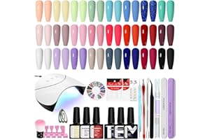 Phoenixy 24 Colori Kit Semipermanente Unghie con Lampada U V/LED Kit Unghie Gel Completo con Base e Top Coat Set Semipermanente Unghie per Principianti