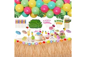Obcarn Hawaii Party Dekoration Set,74 Stück Tropische Party Dekoration Set, Hawaii Luau Tischröcke，Hawaii Tischröcke, Ballon Arch, Künstliche Palmenblätter, Kuchendeckel, strohhalme MEHRWEG