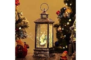 Kssiaz Schneekugel Weihnachten mit Spieluhr, Elektrisch Schneekugel Winter Weihnachtskrippe mit Musik/Licht/Timer Weihnachtsdeko Laterne Weihnachtslicht Batteriebetrieb/USB Beleuchtung, Schwarzgold