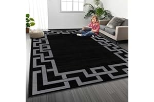MOONLIGHT20015 Rugs Living Room 120 x 170 cm - Greek Key Style Black Area Rugs for Bedroom Dining Room – Non Slip Large Bedside Rug Printed Carpet for Lounge, Nico Black