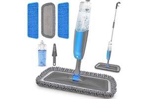 Spray Mops for Cleaning Floors - MANGOTIME Microfiber Wood Floor Mop with Refillable Bottle & 3pcs Washable Pads for Househould Commercial Wood Laminate Vinyl Tile Wet Dry Dust Cleaning