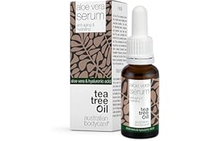TEA TREE OIL AUSTRALIAN BODYCARE Aloe Vera serum z witaminą C + kwasem hialuronowym + witaminą E + witaminą F | 100% wegańskie serum do twarzy pielęgnuje w przypadku zanieczyszczeń, plam pigmentowych i zmarszczek/wieku | nadaje się do wszystkich rodzajów skóry, 30 ml