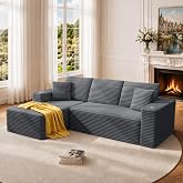 Scisola Corner Sofa, Modular L-Shape 3 Seater Sofa, Living Room Chaise Longue, No Assembly Required, Corduroy Fabric, 261x126
