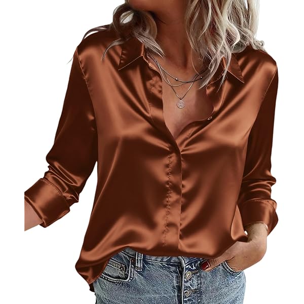 Vêtement Travail Soyeux Chemisier Satin Manches Longues Femme - Col Rond Avec Chaîne Décorative - Tenue élégante Bureau Ou Soirée Chemise élégante Bureau Vêtement Travail Soyeux Chemisier Satin Manches Longues Femme - Col Rond Avec Chaîne Décorative - Tenue élégante Bureau Ou Soirée Chemise élégante Bureau