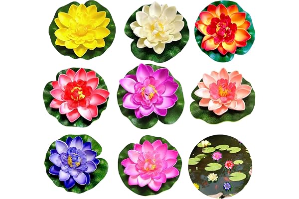 Qunkun - Lot de 8 fleurs flottantes artificielles, nénuphars artificiels, fleurs de lotus flottantes, nénuphar lotus, fleur de lotus Eva pour étang, à utiliser dans les piscines, aquariums, scènes de