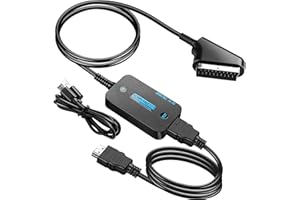 KUYIA Convertitore da Scart a HDMI Con Cavo e Adattatore - Interruttore Video e Audio per Monitor HDTV, Proiettore, STB, VHS, PS3