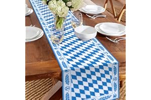 Fennoral Oktoberfest Tischläufer Waschbar Bayernraute Tischdekoration 35 x 183cm Bayerisch Blau Weiß Tischdecke für Oktoberfest drinnen und draußen Party Zubehör