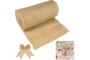 DHISPERARES 20 cm x 6 m Camino de Mesa Yute,Tela Arpillera,Tela de Yute Rollo Arpillera por Metros, Recortable para Bodas, Fiestas Decoración de Mesa Estilo Campestre, Natural, Verde y Ecológico, Festival