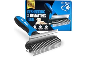 Fur Magic Deshedding and Dematting Tool – 2-in-1 Double-Sided Dog Grooming Brush for Long, Medium, Short Hair – Removes Knots, Loose Undercoat, Mats – Professional Pet Brush for Grooming Cats, Dogs