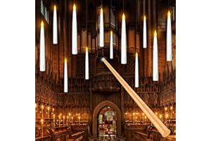 Tyreses Candele LED Decorazione Natale, 12 Floating Candles Led con Telecomando a Bacchetta Magica, Luce Calda Lampeggiante fiamma Candela Fluttuanti Elettriche Conica per Casa Chiesa Festa Halloween