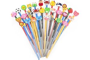 Yoowalar Crayons de Dessin Animé avec Gommes, 30 Pièces Aléatoires HB Crayons de Bois avec des Caoutchoucs pour Dessin Animés pour Enfants Garçons Filles