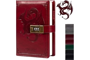 TIEFOSSI Cuaderno de diario de cuero de dragón, diario con bloqueo de combinación, cuaderno de papel con forro/en blanco, diario de escritura B6 papelería (vino)
