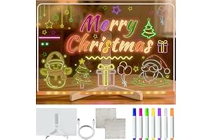 PICKONA LED Notiztafel mit Farben 30x20cm Acryl Schreibtafel mit 7 Farben Stift und Ständer Abwischbare Leuchtende LED Zeichentafel für Kinder Büro Schule Zuhause