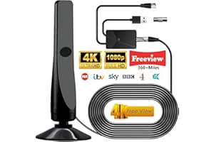 AUTERCO 2025 Upgraded TV Aerial, Freeview Indoor TV Aerial 600+ Miles Long Range Reception, TV Antenna with Amplified Signal Booster, Portable Aerial for 4K 1080P HD Freeview Local Channels and All TV