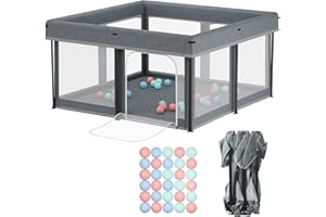 Yornoli Baby Playpen Foldable 125x125cm Portable, Safe, and Spacious Collapsible Play Pen with 30pcs Ocean Balls for Baby and Toddlers