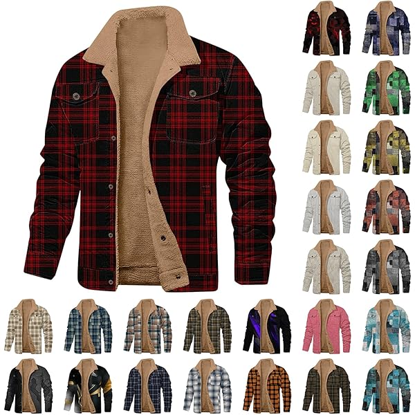 HYPESTFIT Heren jas flanel bont gevoerd knoop warm houthakker fleece gewatteerde lange mouw casual, Blauw, M