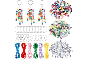 BEEFLYING Kit de llavero de cuentas DIY de 750 piezas, manualidades para hacer llaveros, cuentas con letras, llavero ajustable con alfabeto, joyería, accesorios para mochilas，Colores mixtos