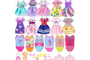ZITA ELEMENT 16 PCS Dolls Clothes and Accessories for 5.3 Inch - 6 Inch Dolls, Include 3 Dresses, 3 Swimsuits, 2 Shoes, 5 Outfits Hangers, 1 Skateboard, 1 Glasses and 1 Toy Dog for Girls Kids Gift