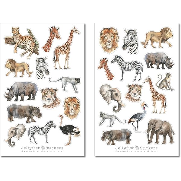 Sommer Dschungel Tiere Sticker Set – Journal, Planer & Tagebuch Sticker Mit Löwen, Elefanten & Afrikanischen Motiven