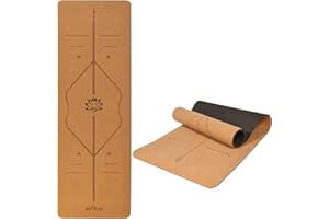 ‎DH FITLIFE DH FitLife Mata do jogi z korka i TPE, mata gimnastyczna 183 x 61 x 0,6 cm, mata do jogi, mata sportowa, mata fitness, antypoślizgowa, grubsza mata z liniami orientacyjnymi