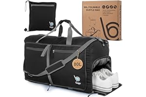 bago Holdall Bags for Men & Women - 80L Spacious Holdall Bag with Shoe Compartment - Save Time & Travel The World in Style & Convenience - Durable, Lightweight & Foldable Duffle Bag (Black)