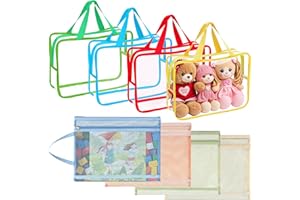 Chovbe 8 Pack Toy Storage Bags with Handles – 4 Double-Layer Building Block Organisers (33.5 x 24 cm) & 4 Clear PVC Waterproof Storage Bags for Toys, Puzzles, Travel (4 Colours)