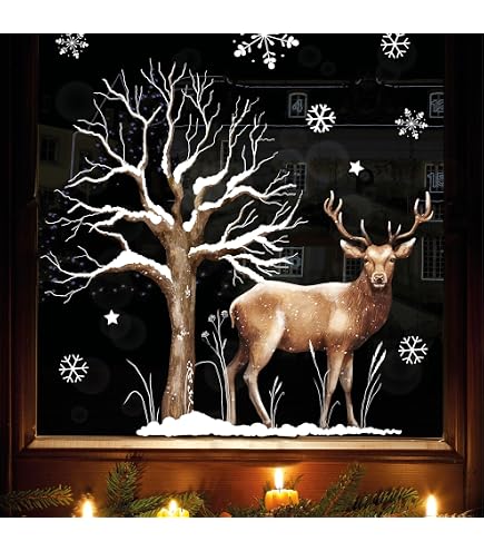 XL Fensterbild Weihnachtsmann Mit Rentier - Statisch Haftend, Wiederverwendbar, 44 Cm Hoch, Selbstklebend Für Fenster & Glas