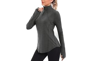 Crewhpo Womens Long Sleeve Tops 1/4 Zip Running T-Shirt Lightweight Polo Shirts UPF 50+ Activewear with Thumb Holes Sports Hiking Gym Tops