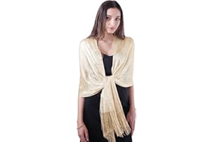 DiaryLook Stola scialle donna mantella elegante, coprispalle argento, stola oro elegante foulard con frange vintage disponibile In diversi colori per Matrimoni Cerimonia Sposa Festa