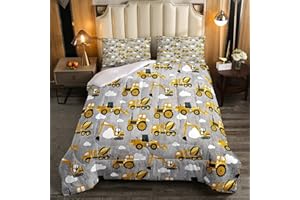 LOUSSIESD Set Trapunta per bambini con motivo escavatore a cartoni animati per camion per ragazzi ragazze macchinari per bambini auto piumino gru bulldozer piumone piumone 135x200cm 2 pezzi