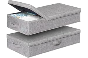 JUPELI 2 Stück Faltbarer Aufbewahrungsbox, 15cm Hoch Flach Unterbettkommode Stabil mit Deckel und Griff,Stoff Unterbett Aufbewahrung,Unterbettbox Für Decken, Kleidung, Steppdecken, Spielzeug, Schuhe
