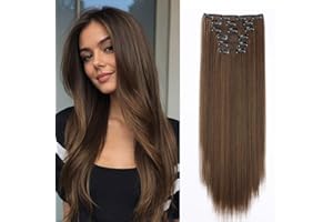 ‎CYBELLEZA Cybelleza Clip in Extensions wie Echthaar Haarverlängerung Haarteil Glatt 6 Teile 65cm Hair Extensions Clip in Haarteil Lang Gerade Günstig Haarverdichtung Synthetische, Dunkelbraun mix Auburn