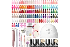 PEACECOLOR 58PCS Gel Nail Polish Set: 35+5 Colours Nail Gel Polish with Drill and Lamp, White Pink Red Nail Kit, Glossy Matte Glitter Base Top Coat, Salon Full Tools Set for Gifts