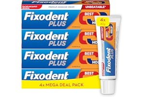 Fixodent Plus Lot de 4 crèmes adhésives pour prothèses dentaires, 40 g - jusqu'à 88% de la tenue à la fin de la journée