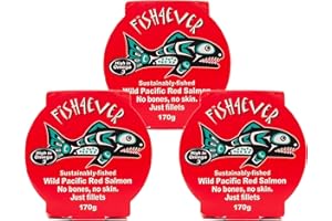 Fish 4 Ever | Red Pacific Wild Salmon In Brine Filleted - Sustainably Fished. Tin Canned Food Rich In Omega-3. Great Used In Pasta Salad, Noodle Dishes, Sandwich Filler And More |170g (Pack of 3)