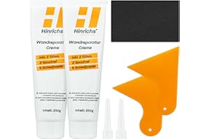 Hinrichs 500g Spachtelmasse Weiß - Wandreparaturpaste – Set aus 2x Instant Repair Paste 250g, 2x Wandspachtel, 2x Tüllen & Schleifpapier - Löcher Wand füllen Weiß - Lochfüller Kit
