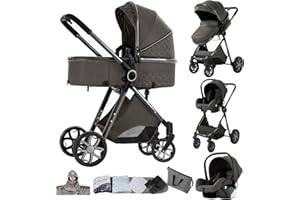 Prokoke Carrito Bebe 3 en 1, Carrito Bebe con Empuje Reversible de Dos Vías, Carro 3 Piezas con Estructura de Aleación de Aluminio, Cochecito Tres Piezas Para Recién Nacidos (225 Deep Grey)