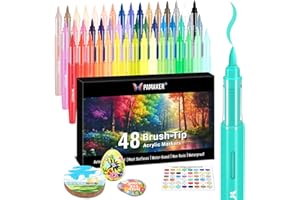 ‎PAMAKER Pamaker 48 Farben Acrylstifte mit Pinselspitze & Direkt-Tintenfluss – Wasserfeste, deckende Acrylmarker für Stein, Holz, Glas, Leinwand, Stoff & DIY-Kunstprojekte