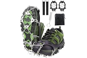 Victoper Crampons Antidérapent en Acier Inoxydable avec 24 Dents, Griffes de Glace avec Sifflet de Survie, pour Bottes, Chaussures, Adaptées à la Randonnée Activités Extérieures (Taille : XL)