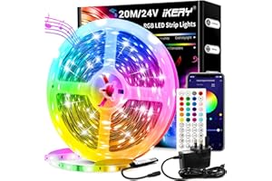 IKERY 20M RGB LED Strip Lights Music Sync, Bluetooth App with 44 Keys Remote,24V SMD LEDs Lights, DIY Color Options LED Tape Lights for Bedroom Ceiling Decor (1 Roll)