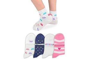LEON D'ORO Chaussettes pour fille en coton fil d'Écosse 4 paires de chaussettes légères et respirantes fabriquées en Italie