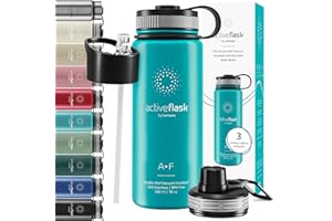 Trinkflasche Edelstahl ACTIVE FLASK + Strohhalm (3 Deckel) BPA-frei, Auslaufsicher, Kohlensäure geeignet - Wasserflasche Fahrrad Thermosflasche Isoliert Isolierflasche Sport Wasser Flasche Kinder Tee
