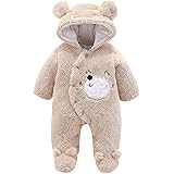 Eurobuy Nyfödd tecknad björn snödräkt, baby spädbarn vinter tjock snödräkt kappa med fot sparkdräkt främre knappar varm overa