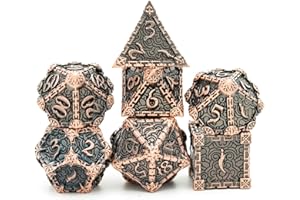 Cusdie Metal Dice with Tin Box, 7 PCs DND Metal Dice, Dagger Design Polyhedral Dice Set, for Role Playing Game D&D (Ancient Copper)