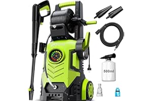 FOTING Adjustable Pressure Washers 100-200bar & 280-500l/h, Coverage:20-60㎡/h, with Touch Screen 8 Level, 500ml Foam Cannon and Adjustable Nozzles, Power Washer for Cars/Fences/Driveways/Home