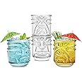 Final Touch TIKI Stackable TUMBLERS Drinking Glasses CLEAR 355ml Hawaiian Themed Pack of 4 - TK5303
