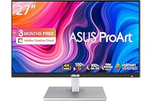 ASUS ProArt PA279CV - Monitor profesional de 27" de 4K UHD (3840x2160, IPS, 100% sRGB, 100% Rec. 709, Precisión cromática Delta E menos que 2, USB-C, ProArt Preset, ProArt Palette) Plata